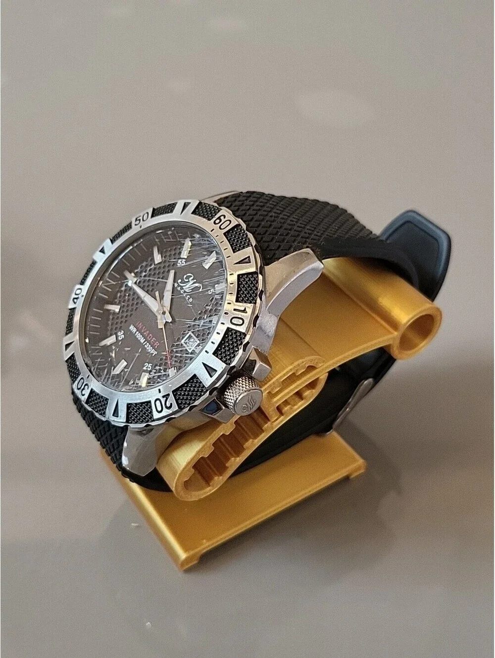 Magico Invader WR100m/330Ft Men's Wristwatch Black Silver Tone 49/52mm Works 9